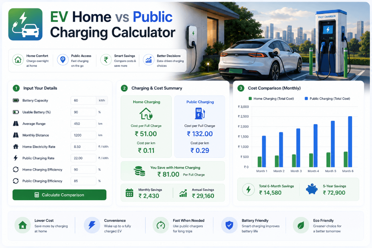 EV Home vs Public Charging Cost Calculator